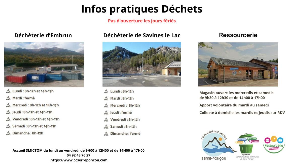 HORAIRES DECHETERIE  RESSOURCERIE